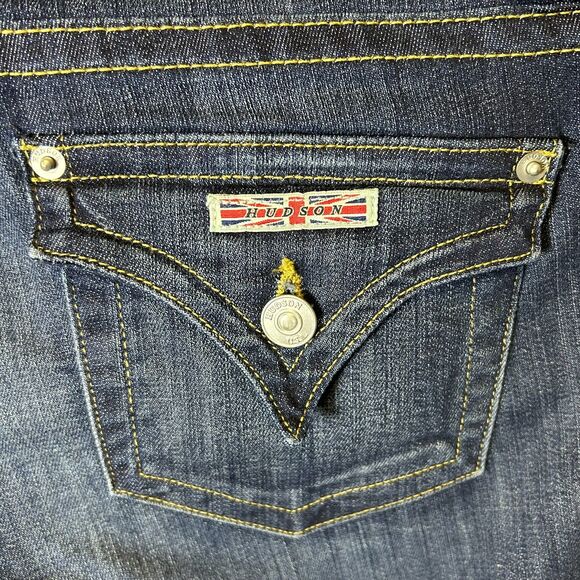 Hudson Signature Blue Dark Wash Lower-Rise Flap Pocket Baby Bootcut Jeans Sz 28 - Picture 10 of 14